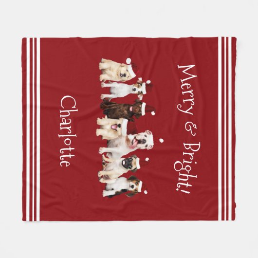 Hund liebt rotes Weihnachtsblanken mit Namen Fleecedecke (Vorderseite (Horizontal))
