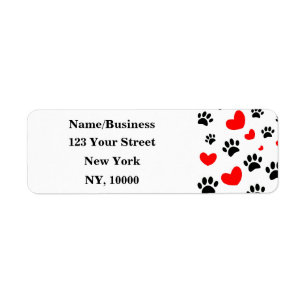Hund liebt schwarze Paw Prints Red Hearts Muster