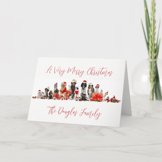 Hund liebt Weihnachten mit Familienname (Vorderseite)