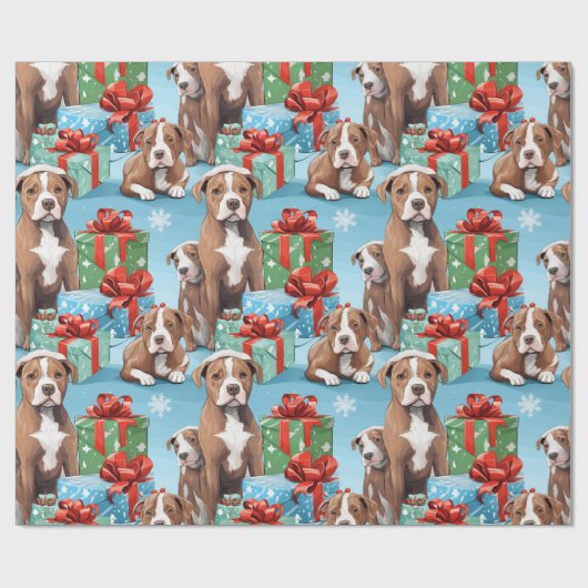 Hund liebt Weihnachts-Cartoon PitBull Welpen Geschenkpapier (Flach)