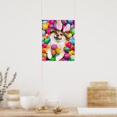 Hund liegt auf Ostereiern Poster (Küche)