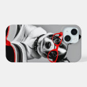 Hund liest Buch iPhone 15 Hülle (Rückseite (Horizontal))