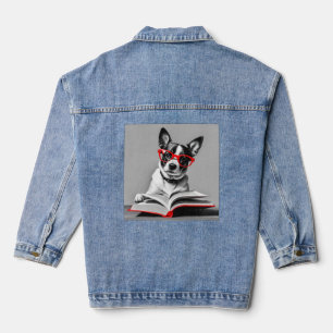 Hund liest Buch Jeansjacke