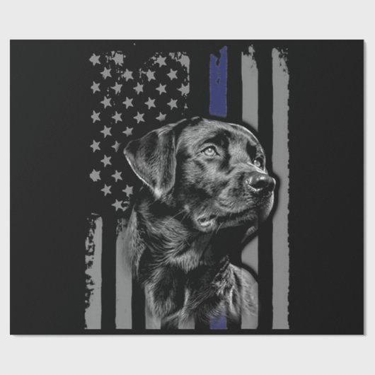 Hund Lover | Black Labrador American Flag Thin Lin Geschenkpapier (Flach)