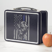 Hund Lover | Black Labrador American Flag Thin Lin Metall Brotdose (Beispiel)