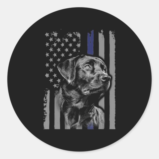Hund Lover | Black Labrador American Flag Thin Lin Runder Aufkleber (Vorderseite)