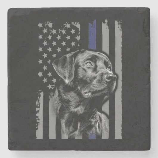 Hund Lover | Black Labrador American Flag Thin Lin Steinuntersetzer (Vorderseite)