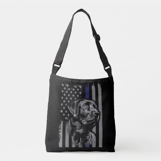 Hund Lover | Black Labrador American Flag Thin Lin Tragetaschen Mit Langen Trägern (Vorderseite)