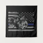 Hund Lover | Black Labrador American Flag Thin Lin Wandteppich (Vorderseite (Horizontal))