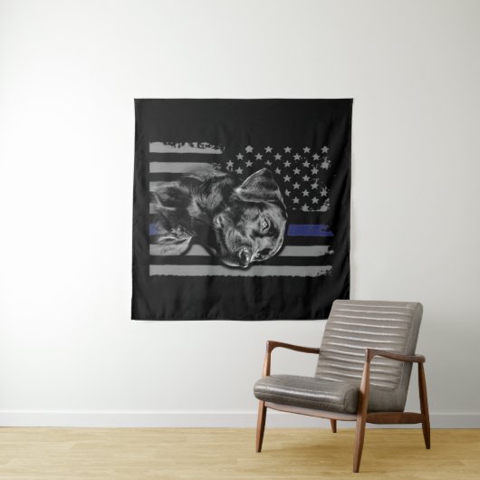 Hund Lover | Black Labrador American Flag Thin Lin Wandteppich (Beispiel (Horizontal))