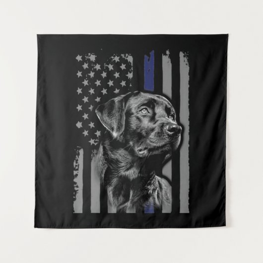 Hund Lover | Black Labrador American Flag Thin Lin Wandteppich (Vorderseite)