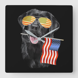 Hund Lover Black Labrador USA Flag Quadratische Wanduhr
