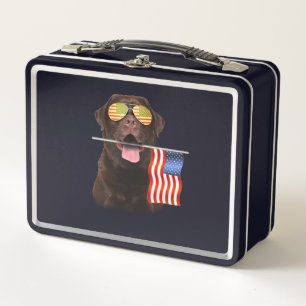 Hund Lover   Chocolate Labrador, USA - Flagge Metall Brotdose
