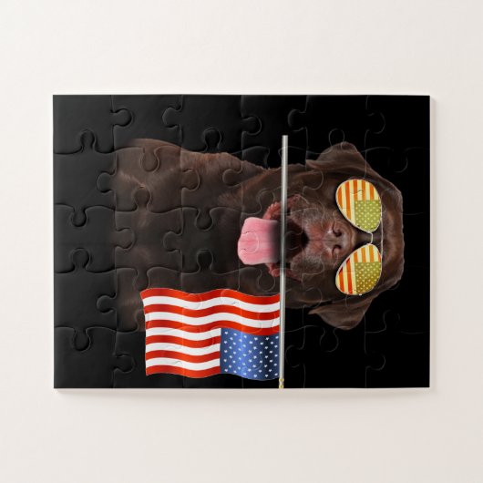 Hund Lover | Chocolate Labrador, USA - Flagge Puzzle (Horizontal)