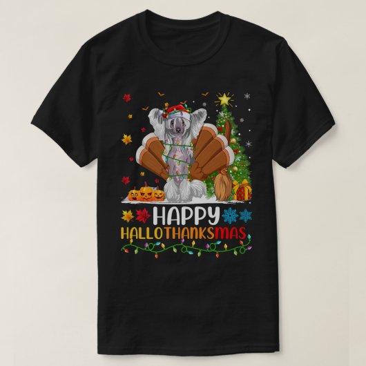 Hund Lover Funny Happy Chinese Crested Dog HalloTh T-Shirt (Design vorne)