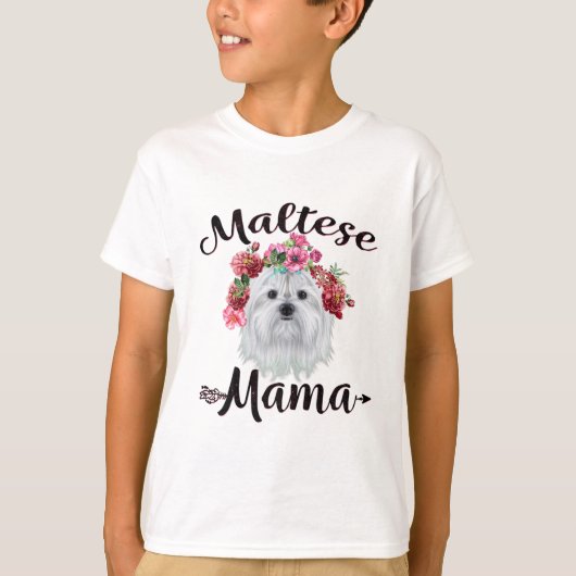Hund Lover | Niedliche maltesische Mama Dog Blume T-Shirt (Vorderseite)