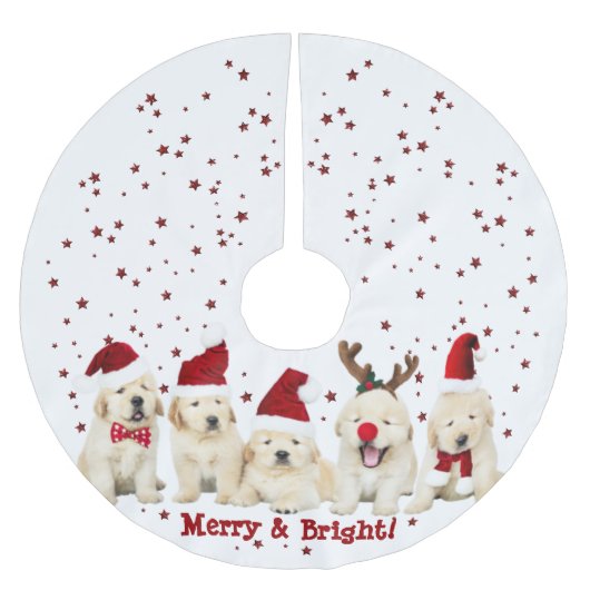 Hund Lover, Niedliche Puppen, Weihnachten Goldener Polyester Weihnachtsbaumdecke (Vorderseite)