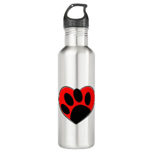 Hund Lover Paw Print und rotes Herz Edelstahlflasche
