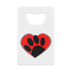Hund Lover Paw Print und rotes Herz Geldbeutel Flaschenöffner