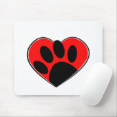 Hund Lover Paw Print und rotes Herz Mousepad (Mit Mouse)