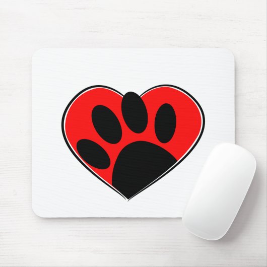 Hund Lover Paw Print und rotes Herz Mousepad (Mit Mouse)