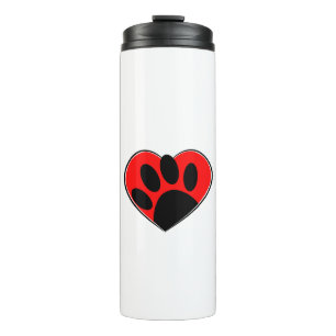 Hund Lover Paw Print und rotes Herz Thermosbecher
