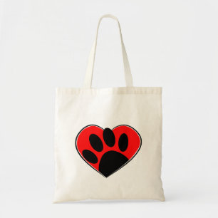 Hund Lover Paw Print und rotes Herz Tragetasche