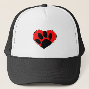 Hund Lover Paw Print und rotes Herz Truckerkappe