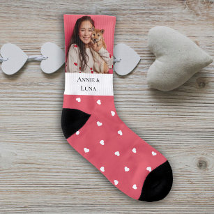 Hund Lover Pink Muster Weißes Herz Valentinstag Socken