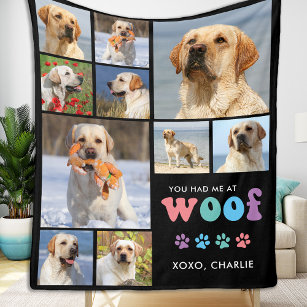 Hund Lover Retro WOOF Custom Pet 11 Fotos Collage Fleecedecke