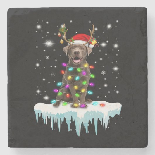 Hund Lover | Schokolade Labrador Christmas Light Steinuntersetzer (Vorderseite)
