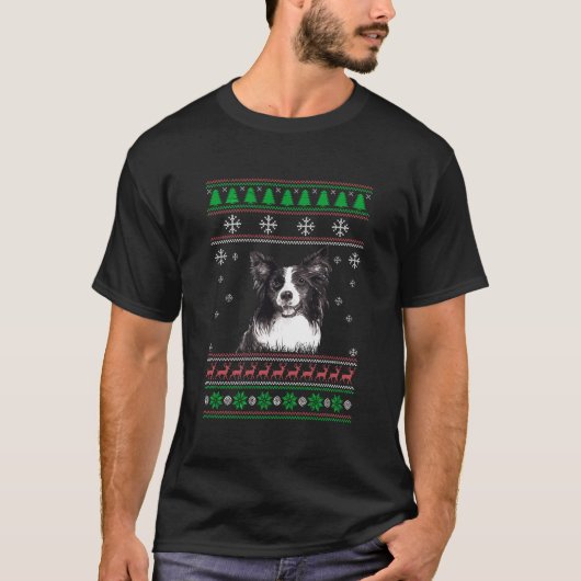 Hund Lover Ugly Weihnachts Sweater Border Collie F T-Shirt (Vorderseite)