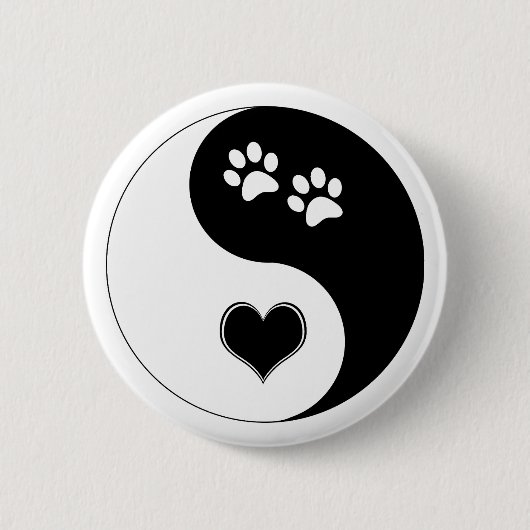 Hund Lover Yin Yang Herz und Paw Prints Button (Vorderseite)