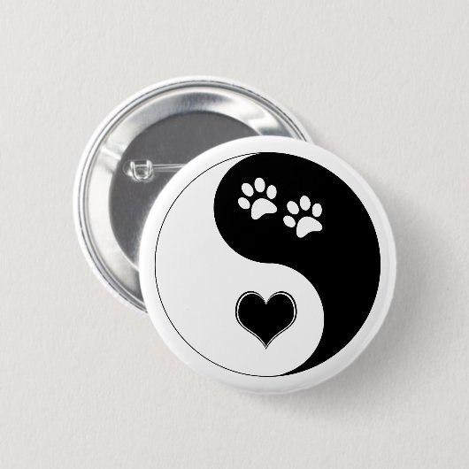 Hund Lover Yin Yang Herz und Paw Prints Button (Vorne & Hinten)