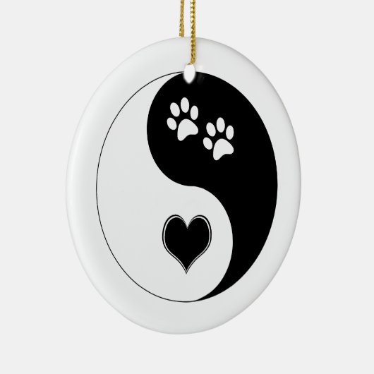 Hund Lover Yin Yang Herz und Paw Prints Keramik Ornament (Rechts)
