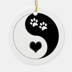 Hund Lover Yin Yang Herz und Paw Prints Keramik Ornament