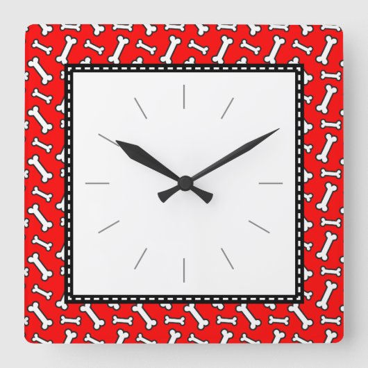 Hund Lover's Dog Bone Red Black Pattern Quadratische Wanduhr (Vorderseite)