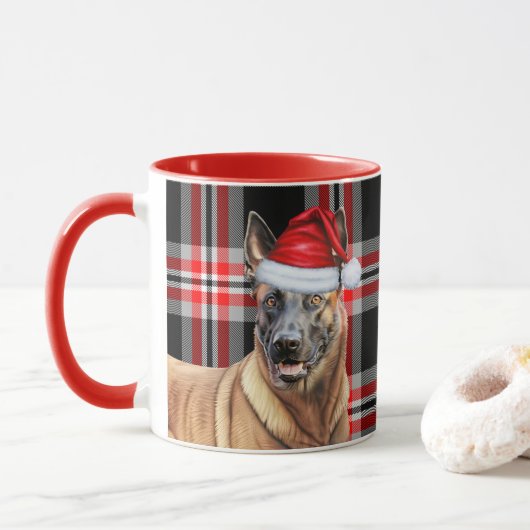 Hund Lover's Red Kariert belgischen Malinois Holid Tasse (Mit Donut)