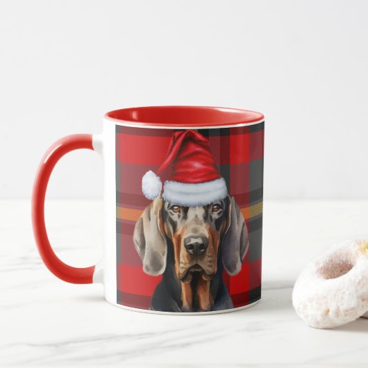 Hund Lover's Red Kariert Black Tan Coonhound Holid Tasse (Mit Donut)