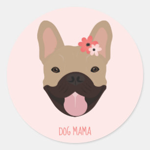 Hund Mama Französisch Bulldogs lächeln Blume rosa Runder Aufkleber