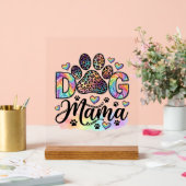 Hund Mama Pfote Leopard Regenbogen Wasserfarbe Her Acrylschild (Hochzeit)