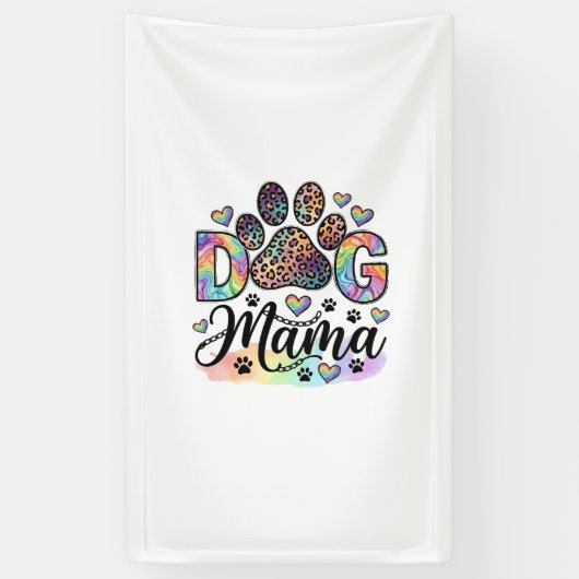 Hund Mama Pfote Leopard Regenbogen Wasserfarbe Her Banner (Vertikal)
