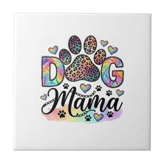 Hund Mama Pfote Leopard Regenbogen Wasserfarbe Her Fliese (Vorderseite)