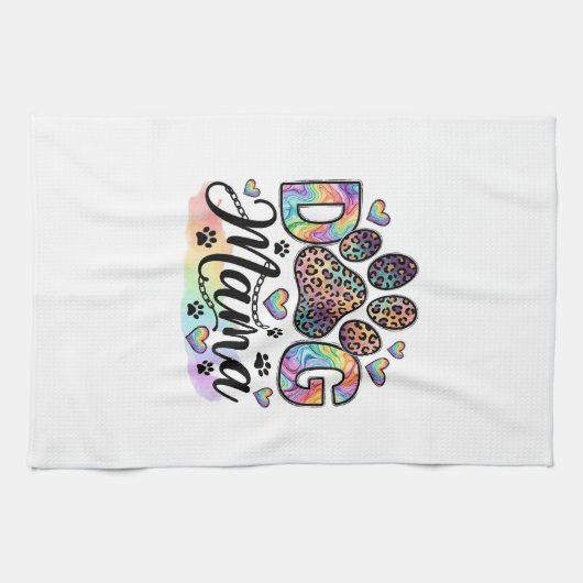 Hund Mama Pfote Leopard Regenbogen Wasserfarbe Her Geschirrtuch (Horizontal)