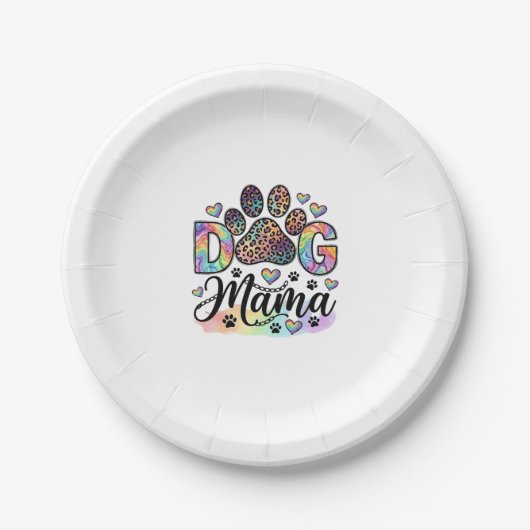 Hund Mama Pfote Leopard Regenbogen Wasserfarbe Her Pappteller (Vorderseite)