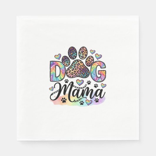 Hund Mama Pfote Leopard Regenbogen Wasserfarbe Her Serviette (Vorderseite)
