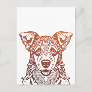 Hund Mandala Ornamental, Handgezogener Hund Mandal Postkarte