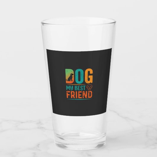 Hund mein bester Freund Retro-Design Glas (Vorderseite)