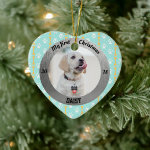 Hund mein erster Weihnachtsjunge Welpen Foto Name  Keramik Ornament