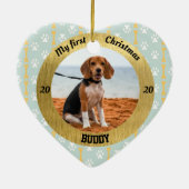Hund mein erster Weihnachtsjunge Welpen Foto Name Keramik Ornament (Hinten)